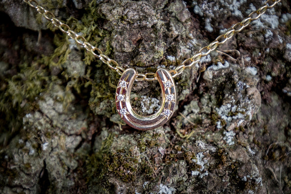 Horse Shoe Pendant - 9ct Gold - Diamonds