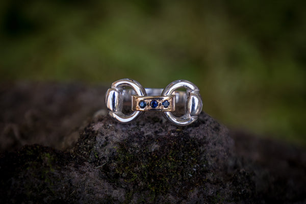 Snaffle Bit Link Ring - 9ct Gold - Sapphires or Garnets