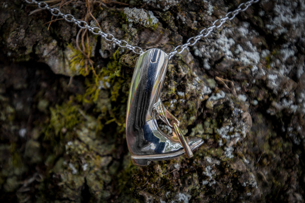 Riding Boot Pendant - Sterling Silver - 9ct Gold Stirrup