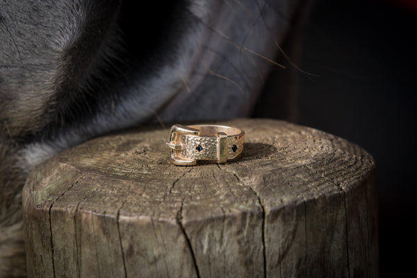 Buckle Ring - 9ct Gold - Thick - Two Sapphires