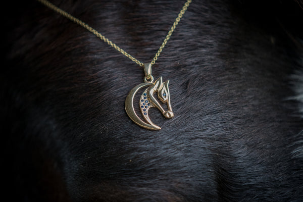 Horse Head Pendant - 9ct Gold - Sapphires