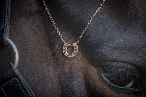 Horse Shoe Pendant - 9ct Gold - Garnets