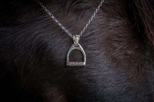 Stirrup Pendant - Sterling Silver - Large - Pink Sapphires