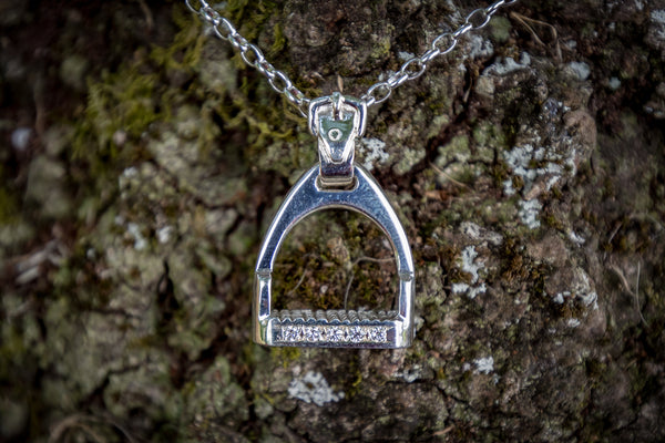 Stirrup Pendant - Sterling Silver - Small - Diamonds