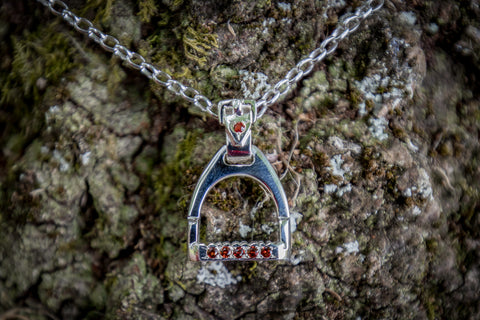 Stirrup Pendant - Sterling Silver - Small - Garnets