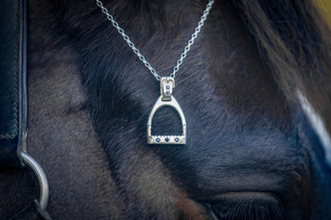 Stirrup Pendant - Sterling Silver - Jumbo - Sapphires